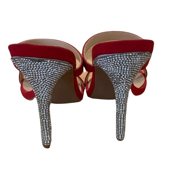 Qupid red heels sandals. Size 8.5 sparkly heels 4”. Almost new one flaw - Picture 2 of 6